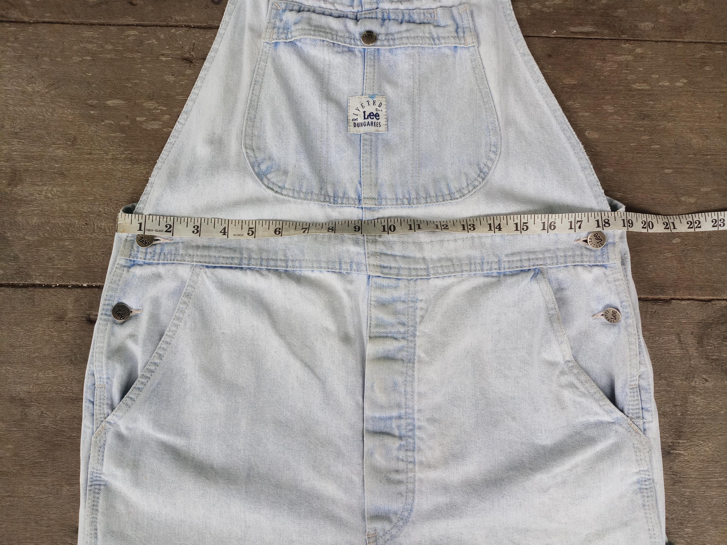 Vintage Lee Denim Overalls Shorts: Faded Riveted Bib, W38, Made in
