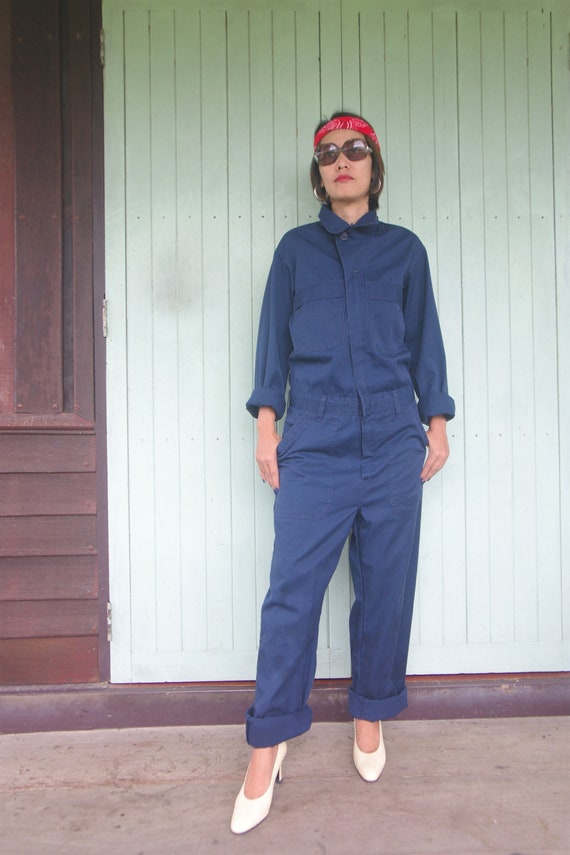 Vintage Overalls Navy Blue Coveralls size XS S ,Wo
