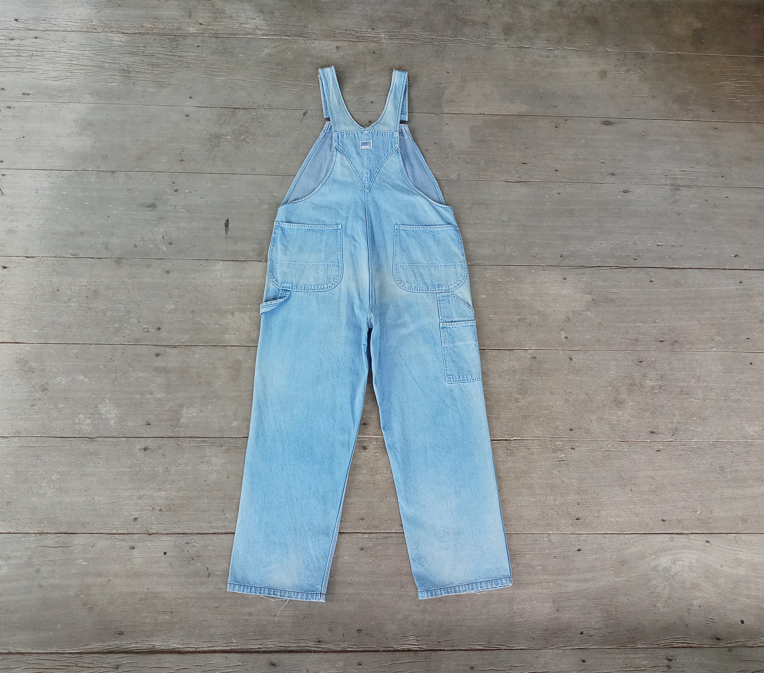 Vintage Liberty Overalls: Faded Denim Bib Overalls (W36-W38 L29