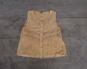 Vintage Embroidered Boho Vest: Floral India Vest Size S-M