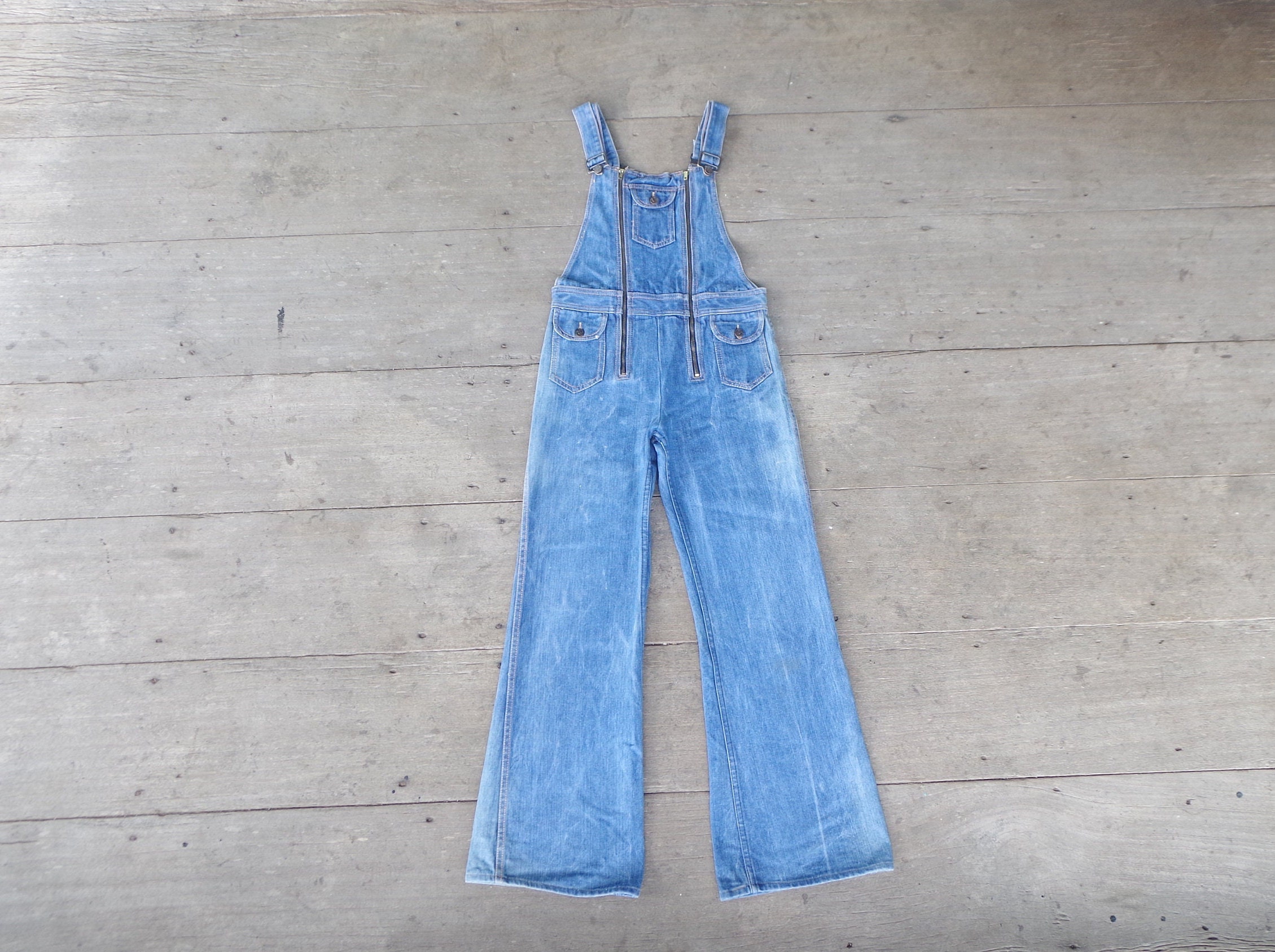 Rare ,sanforized,vintage 70s Zipper Front Hang Ten Overalls