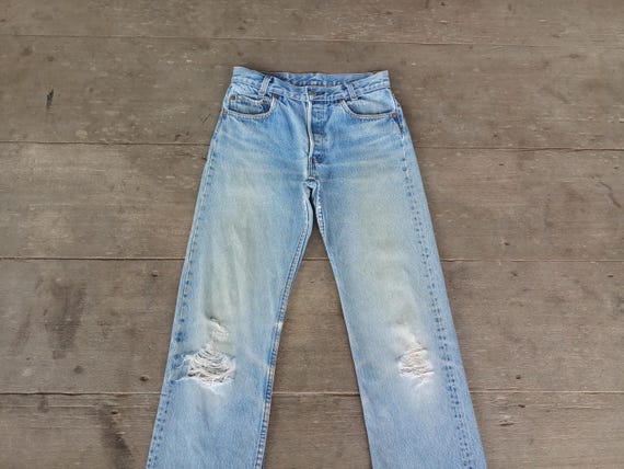 Vintage 80s Levis 701 Jeans: Faded Denim, Ripped, W28 L29 - Etsy