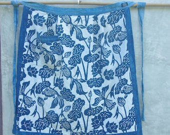 Vintage Japanese Style Apron: Handmade Cotton Lotus Goldfish Print