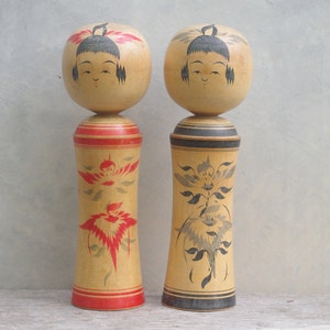 set of 2 vintage Japanese Kokeshi doll Carving and paint wood Doll Japanese Doll Wood Doll Koeshi Doll Japanese Wood Doll gift, 9.5 inch