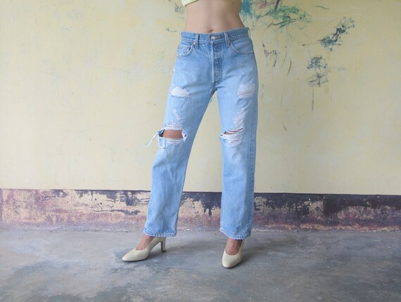 faded vintage levis 501 Blue Jeans W27 W28,Light B