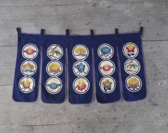 Vintage Indigo Blumen Wandbehang: Japanisches asiatisches Dekor