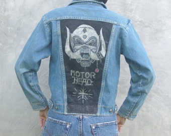 Vintage motorhead denim Jacket,Jeans Jacket,Jacket Women's Size XS,jacket with painted,Jeans XS,motorhead shirts