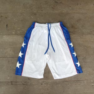 Short de basketball Mega USA vintage des années 90 : polyester bleu rouge blanc