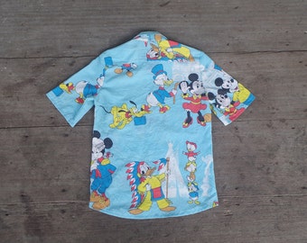 Vintage 60s Mickey Mouse & Friends Shirt, Blue Cotton XS-S