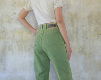 Vintage 80s 90s Bongo Jean W26 W27, bongo olive  jeans,High waist ,retro,hipster,cool,Bongo made in usa.