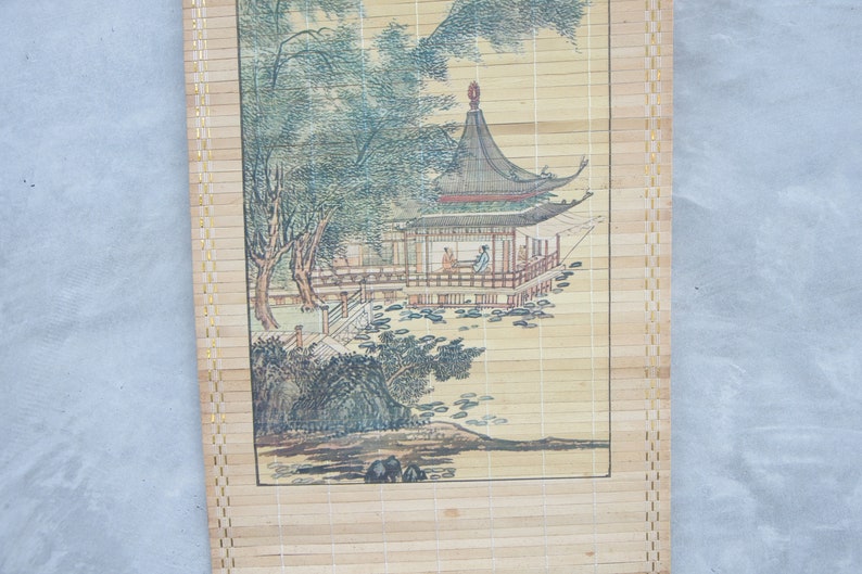 Wood,Japanese Art Asia,Japan Art,Wall Art,Home Decor,kakejiku Japanese scroll vintage Hanging Scroll japan Japanese man,stream,nature