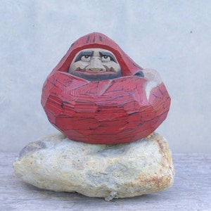 Red Japanese Daruma Doll: Hand-Carved Lucky Wood Zen Decor (4.8 inch)