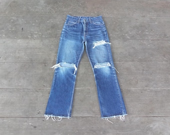 Vintage Levis 517 Orange tab : Ripped Denim Boot Cut (W30 L30)