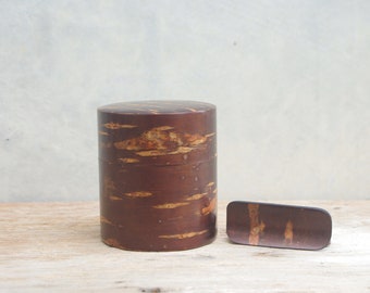 vintage box wood Cherry,box wood,cherry japan,Cherry bark, samurai accessory Container tea caddy Antique Japan Wooden Box