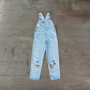 Vintage 90s Disney Character Mickey mouse Donald duck overall  size XS  waist up W32 L28.5 , for women ,denim Overalls, hipster, cool
