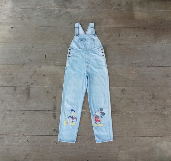 Vintage 90s Disney Denim Overalls, Mickey Mouse & Donald Duck, XS