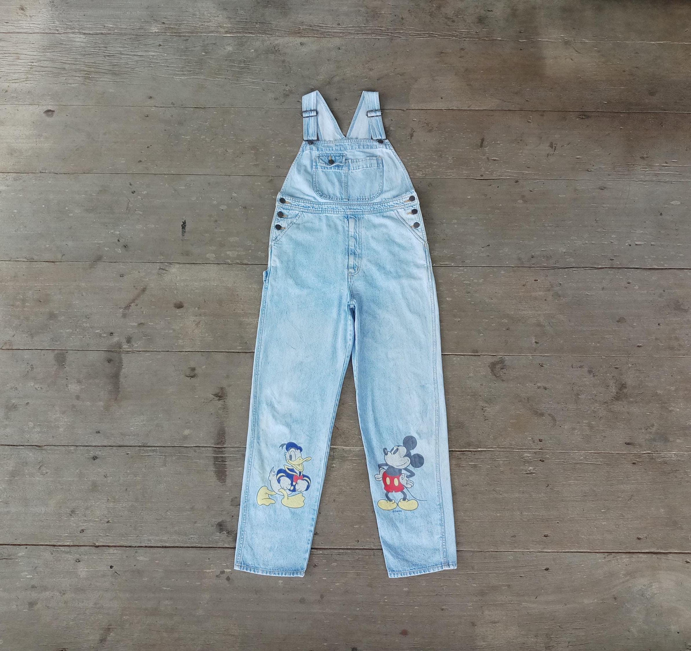 Vintage 90s Disney Denim Overalls, Mickey Mouse & Donald Duck, XS