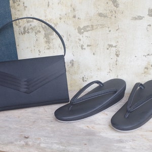 Vintage Kimono Zori Sandals & Bag Set: Black Silk Wafuku Footwear