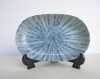Vintage Japanischer Teller: Blau-Weiße Keramik Pin Schale