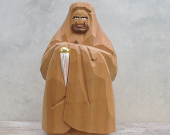 Large Japanese Wood Daruma Doll: Vintage Good Luck Carving (12 in)