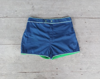 Pantalones cortos deportivos vintage de los años 70: pantalones cortos deportivos azules y verdes para gimnasio, tallas 36-38, fabricados en EE. UU.