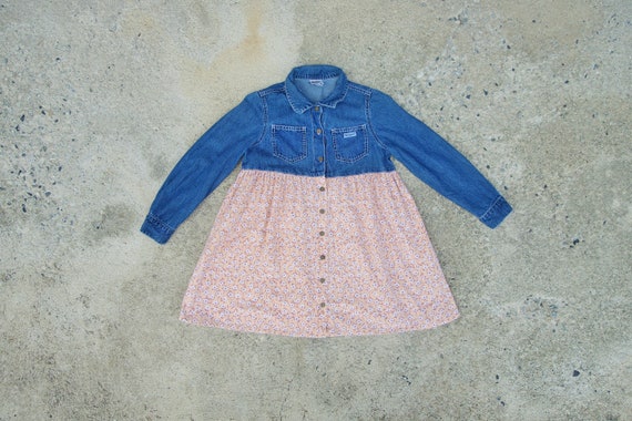 Vintage Guess Denim Dress: 80s-90s Floral Cotton, Kids Size 110-120T - Etsy