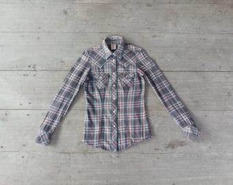 Vintage True Religion Plaid Shirt XS - Pearl Snap Cotton Retro Hipster