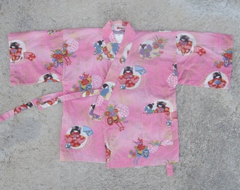 vintage Child Kimono Jacket,Kimono pink Girl pattern,Japanese Haori pink,Robe Boho,kids Kimono,kids Jacket,girl Kimono