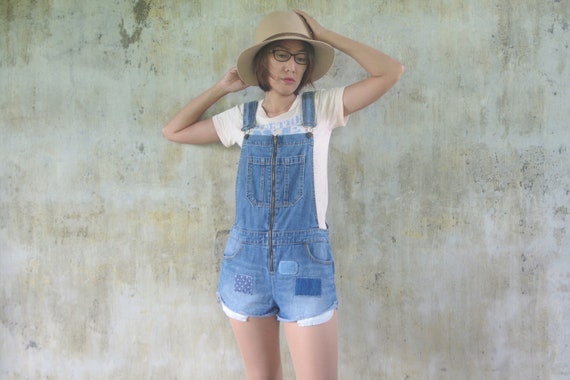 faded jeans Overalls shorts for Woman size s,patc