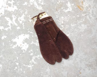 Vintage Japanese Brown Tabi Socks - Kimono Geta Samurai Style - Size 23cm