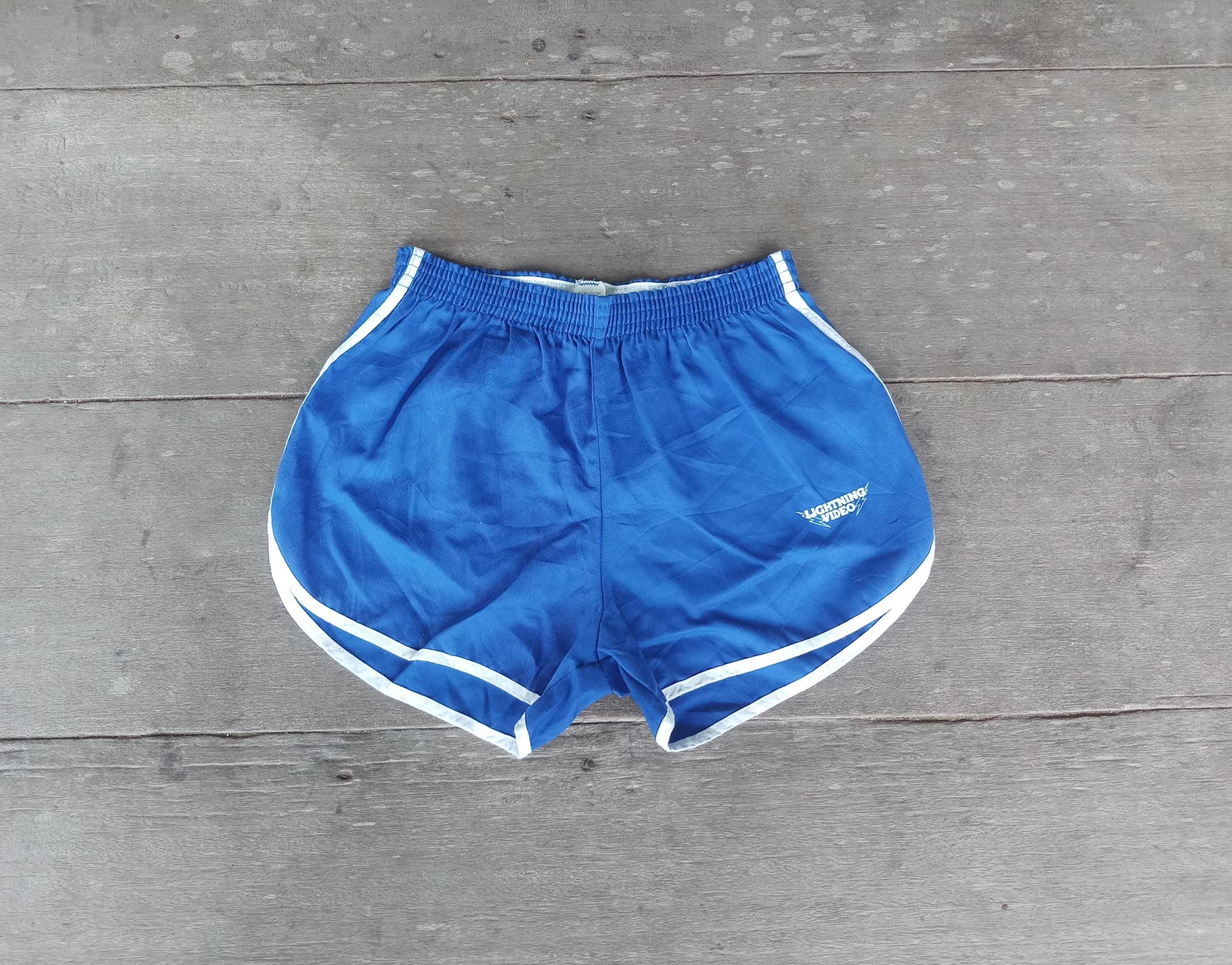 Short De Gym Vintage Empire 2 Clips – Nylon Rayé Vert, Taille 34, Rétro USA
