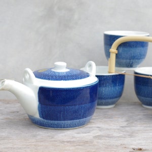 tea set with teapot,tea set vintage,ceramic cup,cup blue and white,tea,New old stock,whit box,cup blue,teapot,teapot blue,cup 5 pcs,tea set image 2