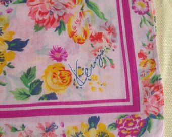 Vintage handkerchief Kenzo Paris handkerchief Pink cotton 100% Bandana hanky Cotton hankie,cotton handkerchief,flower