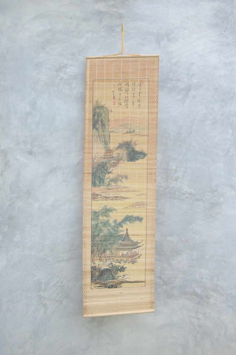 Wood,Japanese Art Asia,Japan Art,Wall Art,Home Decor,kakejiku Japanese scroll vintage Hanging Scroll japan Japanese man,stream,nature