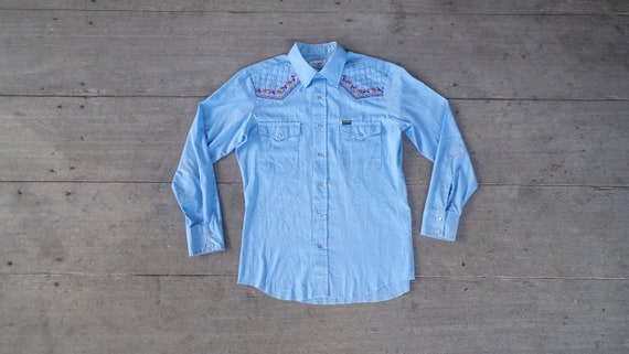 Vintage 70s 80s Wrangler pearl snap Westren Shirt… - image 2