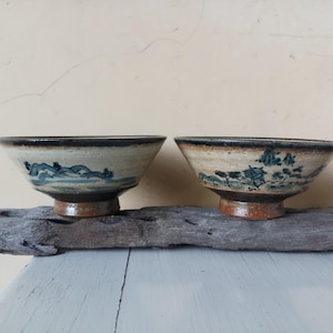 Beautiful ,2 pieces ,vintage Inlaid Celadon chawan tea bowl ,Traditional Japanese tea bowl, matcha cup ,handcraft japan
