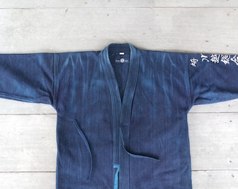Vintage Indigo Kendo Jacket: Japanese Cotton Kimono, Size L