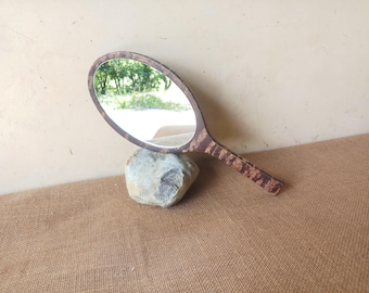 Vintage Japanese Craft ,Kakunodate Cherry Bark Birch Hand Mirror