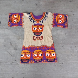 Vintage Hawaiian Muu Muu Mini Dress: Tribal Cotton Budo, Size S