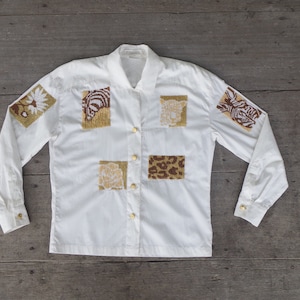 Rare, Embroidered beads, Vintage 70s 80s ESCADA by Margaretha Ley size S-M ,women shirt,tiger flower zebra  Embroidered beads, germany made