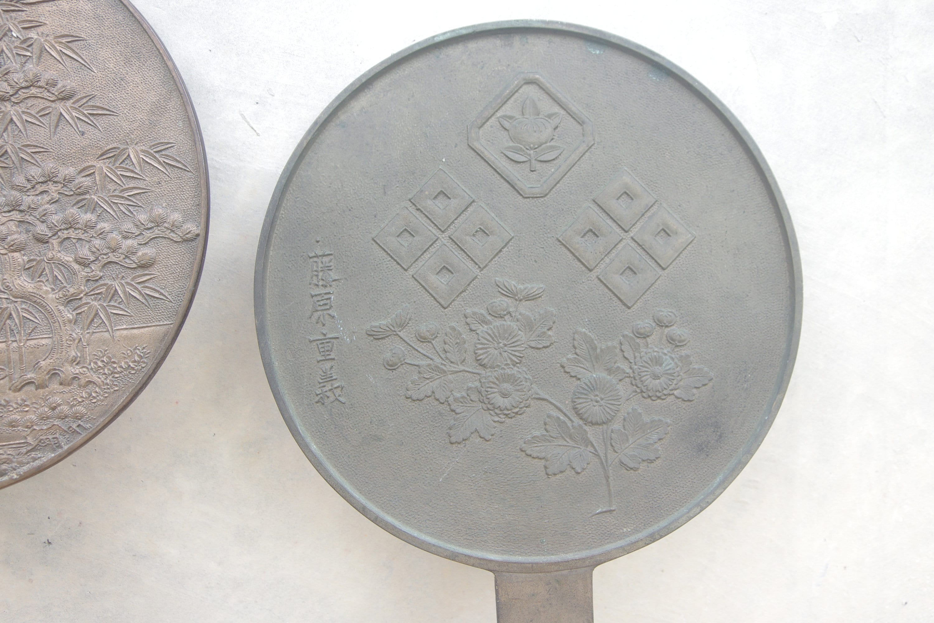 Antique Bronze Hand Mirror 2 Pcs vintage Japanesehand Etsy