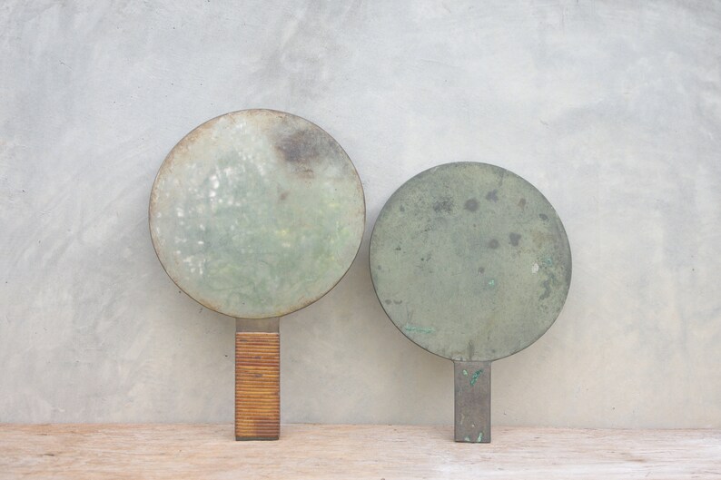 Antique Bronze hand mirror 2 pcs vintage japanesehand Etsy