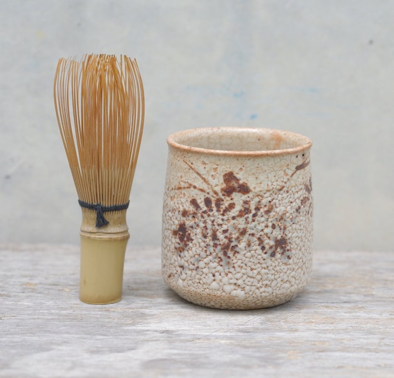 Handmade Shino Ware Matcha Cup: Japanese Pottery Tea Ceremony Cup