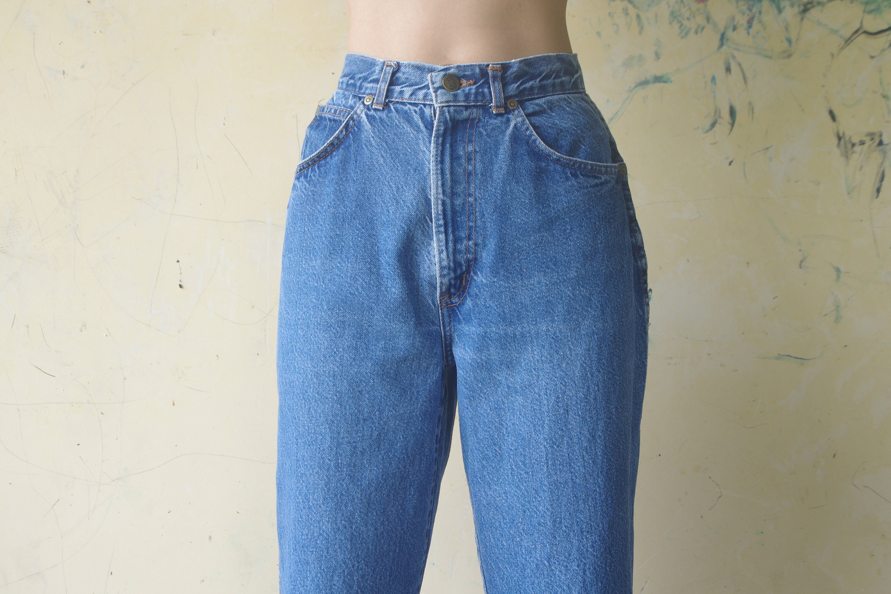 Faded vintage Chic Jeans W25 W26 High Waist blue Jeans - Etsy