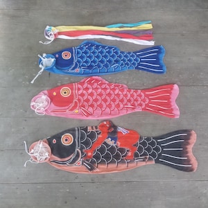 Vintage Cotton Koinobori Carp Streamers (Set of 4) - Japanese Children's Day Flags