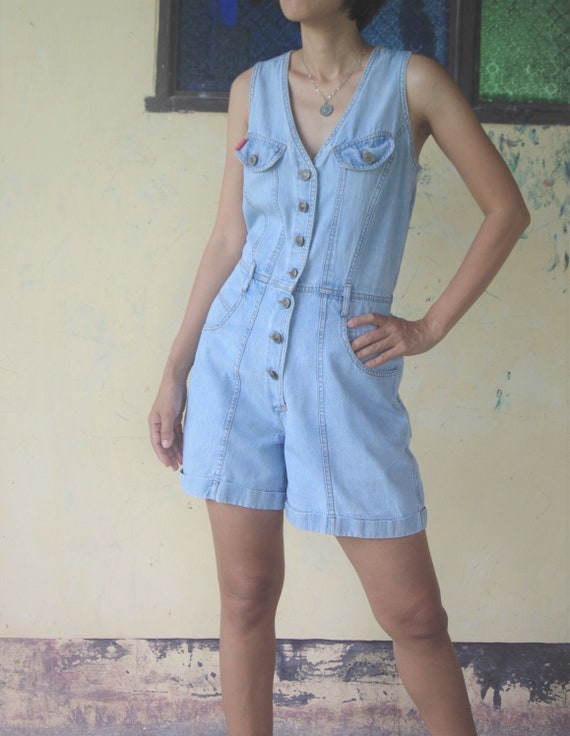 faded romper Vintage 80s jumpsuit size M, blue Je