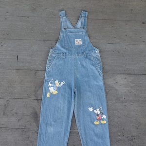 Vintage 90s Disney Character Mickey mouse Donald duck overall  size S-M  waist up W35  L31.5 ,danim overalls ,Overalls Bib, hipster, cool
