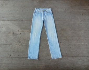 Botton Fly ,faded Jeans, Vintage 80s Big John Big Bell Bottom W28 L32 , Low  Waist W29 ,ripped , Distressed , Hippie,cool,hipster 