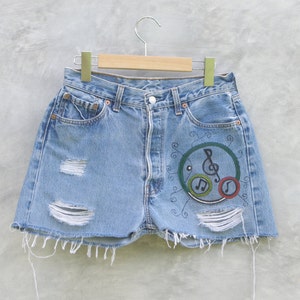 Vintage Levi&#39;s 501 Cut Off Shorts: Music Painted Denim, W28/W29