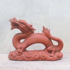 Estatua de dragón de cerámica japonesa vintage: decoración art déco asiática (26 cm)